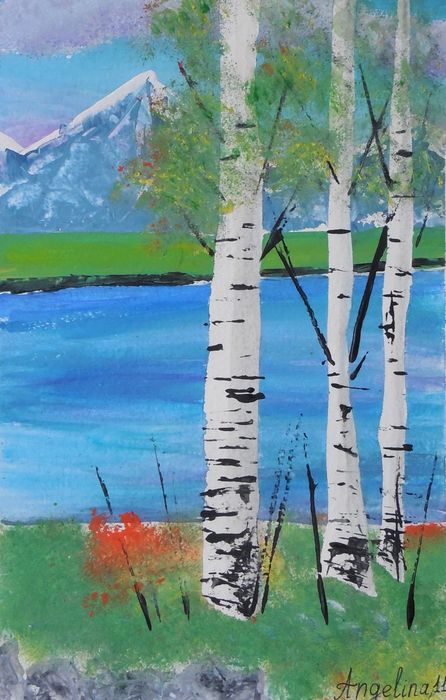 Art Studio PALETTE. Angelina Rudakova Picture.  Tempera Landscape Nature 